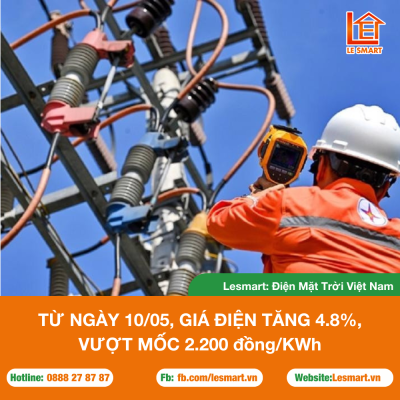 Giá điện tăng 4,8% lên hơn 2.200 đồng một kWh